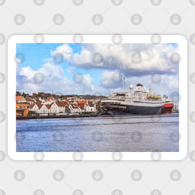 Stavanger Quayside with Moored Ships Sticker by IanWL